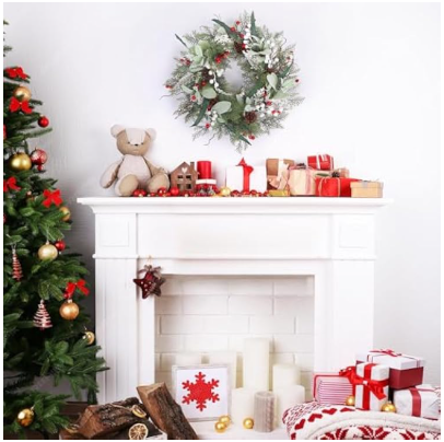 LOKEISNA 22 INCH CHRISTMAS WREATHS FRONT DOOR CHRISTMAS WREATH PINECONE - WHITE - Like New