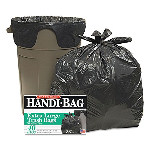 Handi-Bag HAB6FTL40 Super Value Pack Trash Bags, 33gal, .65mil, 32.5 x 40, Black - Brand New