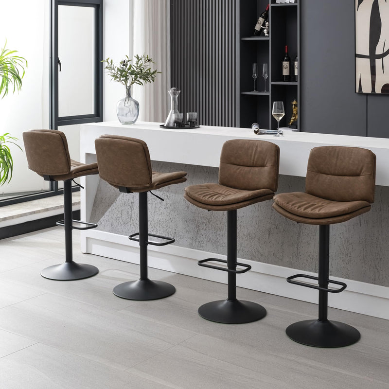 FIRAVOE SWIVEL BAR STOOLS SET OF 4, DOUBLE-LAYER UPHOLSTERED COUNTER - TAN - Like New