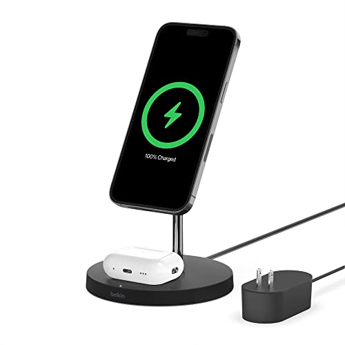 BELKIN MAGSAFE 2-IN-1 WIRELESS CHARGING STAND APPLE IPHONE 13,14,15,16 - BLACK - Brand New