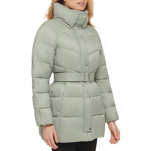 352SN522 COLE HAAN Women's Belted Pillow-Collar Puffer Coat Sage XL - Brand New