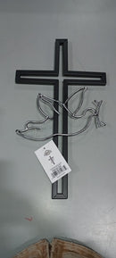 TOP BRASS HOME DECOR CROSS DOVE METAL SIGN, RELIGIOUS GIFT - BLACK/SILVER - Like New