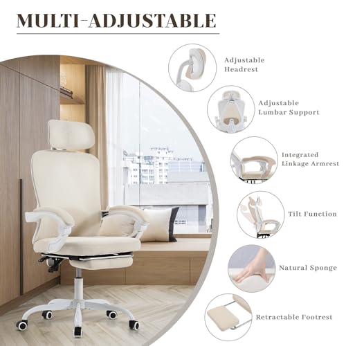 KIMUPA ERGONOMIC OFFICE ADJUSTABLE LUMBAR 400LBS CAPACITY RETRACTABLE - WHITE - Like New