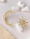 GENERIC RHINESTONE MOON & STAR DECOR MISMATCHED STUD EARRINGS - GOLD - Like New