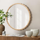LuxenHome 31.5" Round Rubberwood Scalloped Frame Wall Mirror - Oak - Brand New