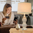 VERON FARMHOUSE TABLE LAMPS SET 2 26” TALL NIGHTSTAND USB PORTS WASHED WHITE - Like New