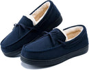 TEMI WOMENS SUEDE-MOCCASIN HOUSE-SLIPPERS COZY WOMENS  SIZE: WOMEN 9- NAVY/CREAM - Like New