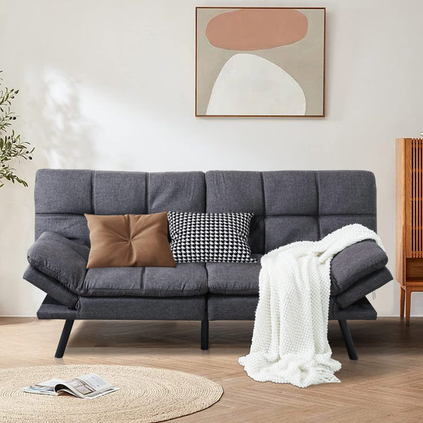 OPOIAR FUTON CONVERTIBLE SOFA BED LOVeseat FUTON BREATHABLE LINEN - DARK GRAY - Like New