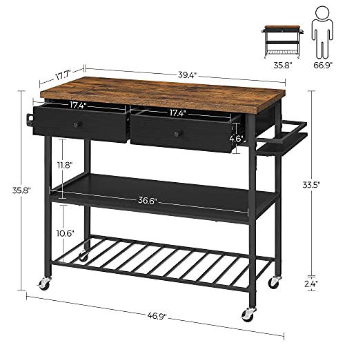 VASAGLE Kitchen Island, Kitchen Cart, VASAGLE003B01 - Rustic Brown/Black - Like New