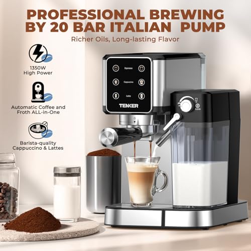TENKER Espresso Machine 20 Bar, Cappuccino Machine with Automatic Milk Frother - Like New