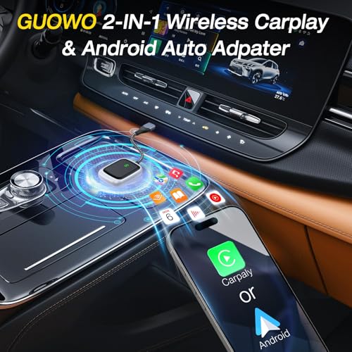 GUOWO Carplay Android Auto Wireless Adapter 2-in-1 Converts Wired, A23 - GRAY - Like New