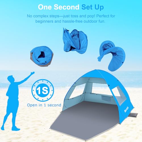 Gorich Easy Pop Up Beach Tent for 3-4 Person UPF 50+ UV Protection Umbrella - Brand New