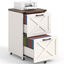 HALITAA FARMHOUSE 2 DRAWER SMALL FILE CABINET WITH WHEELS - RUSTIC WHITE - Like New