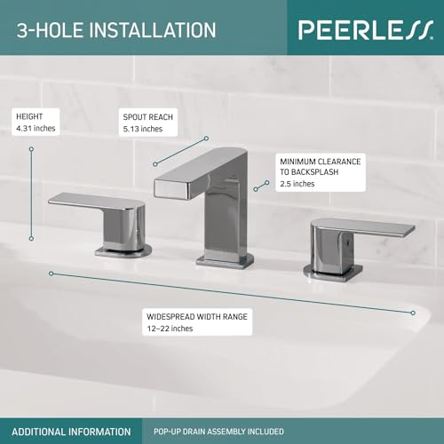 Peerless Xander Widespread Bathroom Faucet 3 Hole, Drain Assembly, Chrome - Like New