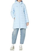 TOMMY HILFIGER WOMEN'S SOLID LONG PUFFER UNTRIMMED HOOD LONG JACKET - CERULEAN - Brand New