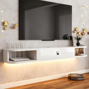 GENERIC 55.1" FLOATING TV STAND WITH LED LIGHTS FOR 55/65 INCH TV - WHITE - Like New