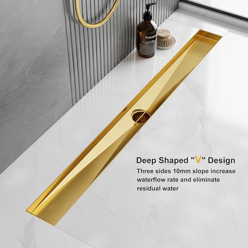 NEODRAIN 24-IN BRUSHED BRASS RECTANGULAR LINEAR SHOWER DRAIN - GOLD - Like New