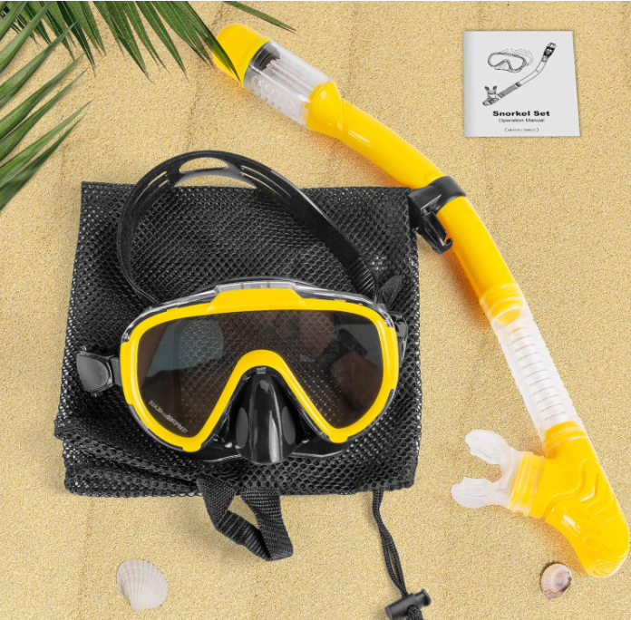 Zipoute Snorkel M61019 Dry Top Snorkeling Gear for Adults Yellow Like New