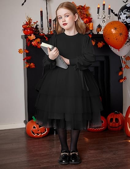 ARSHINER TODDLER TUTU FALL WINTER PUFF LONG SLEEVE TULLE DRESSES 2T - BLACK - Like New