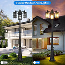SadieStan Outdoor Lamp Post Light 3-Head 78IN Water E26 Triple Clear Shade Black - Brand New