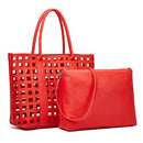 B09ZKSWB17 LMKIDS Women Fashion Handbags Wallet Tote Bag Top 2pcs (Red) - Like New