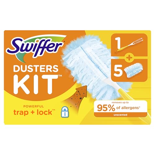 SWIFFER DUSTERS STARTER KIT, KIT INCLUDES 1 HANDLE AND 5 DUSTERS - LIGHT BLUE - Brand New