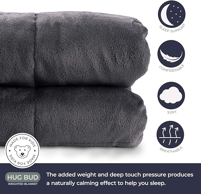 HUG BUD WEIGHTED BLANKET - 48" X 72" - 15-LBS - FULL/TWIN SIZE BED - GRAY - Like New