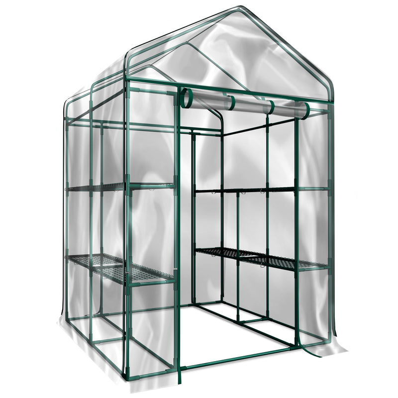 Greenhouse - Walk in Greenhouse with 8 Sturdy Shelves and PVC Cover - Brand New