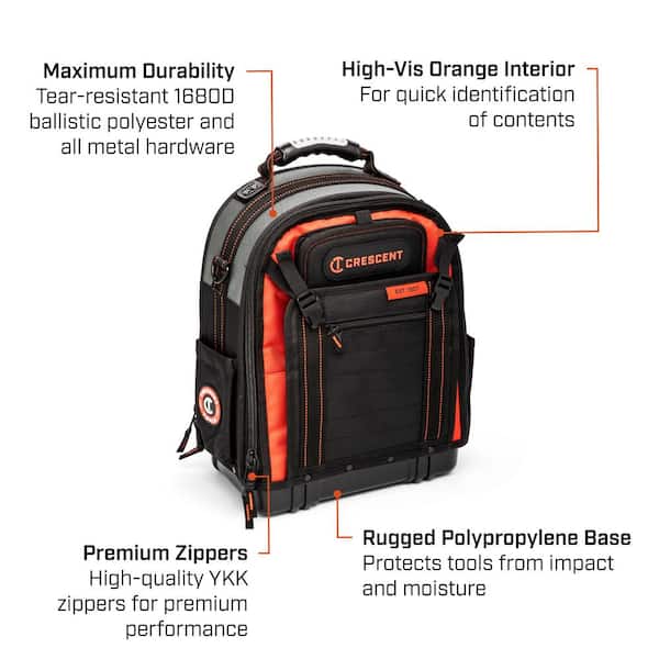 CRESCENT 14 IN. TRADESMAN TOOL BACKPACK - BLACK/ORANGE - Brand New