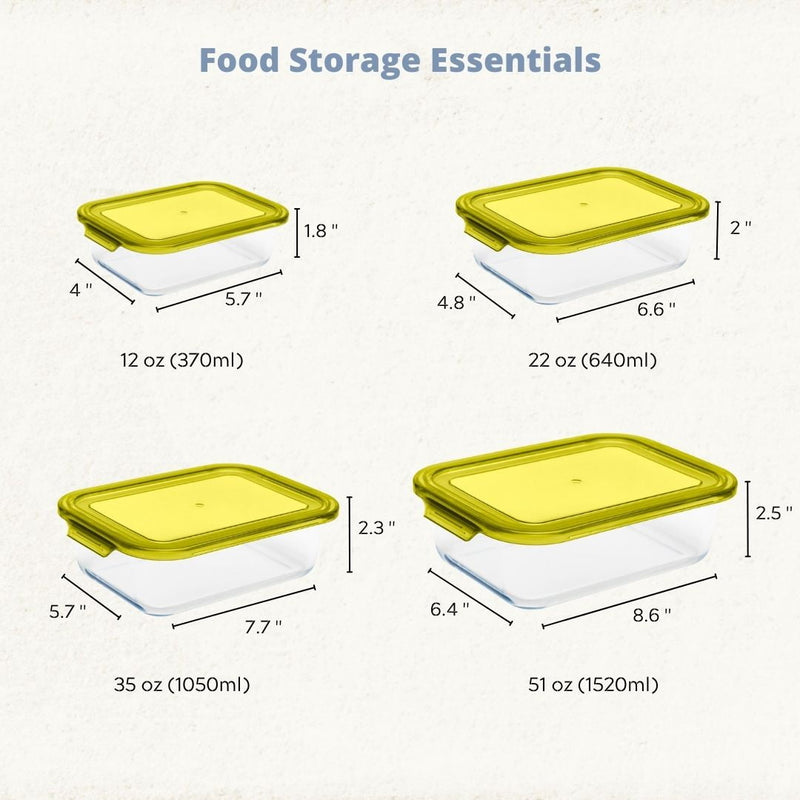 LEXI HOME 4 PC GLASS MEAL PREP STORAGE CONTAINERS - GREEN - Like New