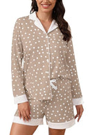 FKEEP BUTTON DOWN PAJAMAS SETS WOMEN TWO-PIECE SATIN SLEEPWEAR NO 022 COFFEE - Brand New