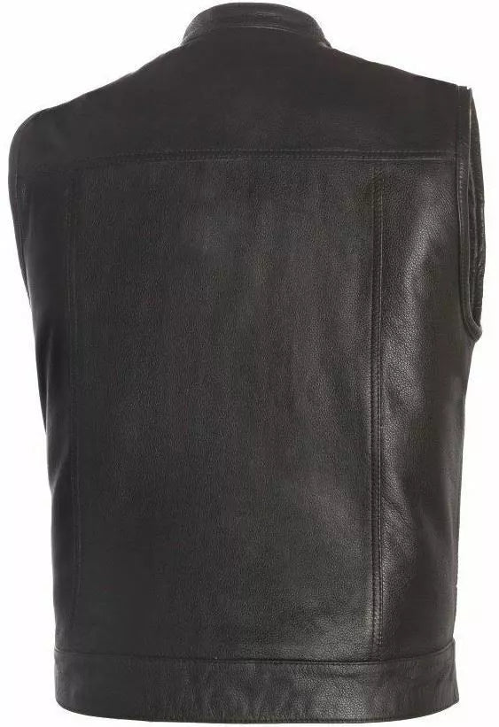 ‎TRUE ELEMENT MENS SOA LEATHER MOTORCYCLE CLUB VEST - SIZE: 2XL - BLACK/ORANGE - Like New