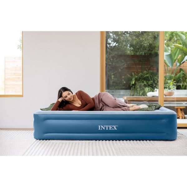 INTEX MID RISE HEXBEAM 14" ELECTRIC PUMP QUEEN AIR MATTRESS - DARK BLUE DENIM - Like New