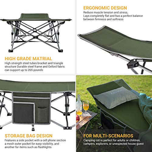KINGCAMP FOLDING CAMPING COT 265LBS KC8005 - BLACK GREEN CHECKER - Brand New