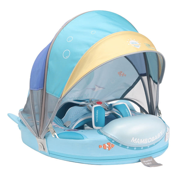 MAMBOBABYFLOAT MAMBOBABY BABY POOL FLOAT WITH 3D CANOPY- BLUE/YELLOW - Like New