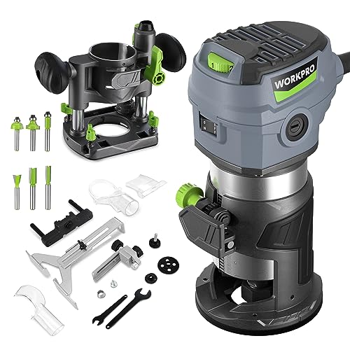 WORKPRO Compact Router Combo Kit, 6.5 Amp Compact Router Fixed Base - Like New