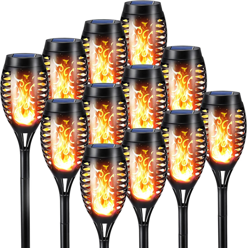 Toodour Solar Torch Flame Lights, Flickering Flame, 12 Pack, Warm White, Black - Like New
