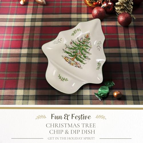 SPODE CHRISTMAS TREE CHIP DIP TREE-SHAPED DISH 14" PORCELAIN - 1697959 - GREEN - Like New