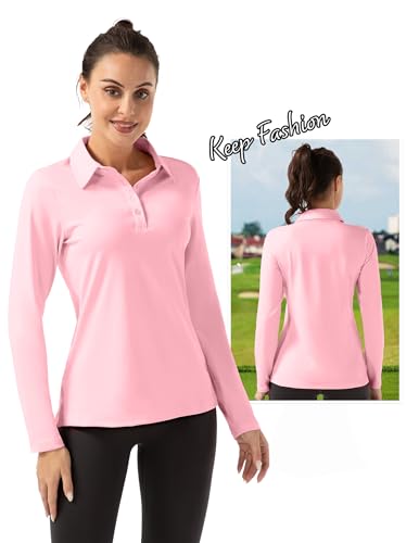 FKEEP WOMEN LONG SLEEVE POLO SHIRT GOLF SPORTSWEAR TENNIS PINK M - Brand New