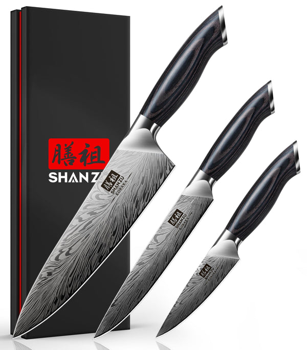 SHAN ZU 3PCS Kitchen Knife Set, 3 piece set in powder steel - Like New