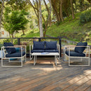 EAST OAK PATIO FURNITURE, 4-PIECE OUTDOOR SOFA, WASHABLE CUSHION - NAVY/WHITE - Like New