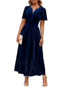 SIMPLEE WOMEN'S FORMAL VELVET MAXI DRESS FALL WINTER, SIZE: WOMEN L - NAVY BLUE - Like New