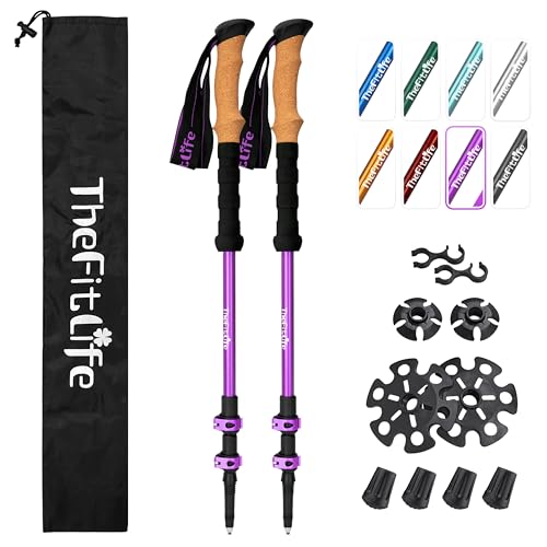 THEFITLIFE TREKKING POLES FOR HIKING AND WALKING 7075 ALUMINUM - PURPLE - Like New