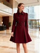 FOREMODE WOMEN SWING DOUBLE BREASTED WOOL PEA COAT - SIZE: WOMEN S - WINERED - Brand New