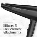 REMINGTON D3190 DAMAGE PROTECTION HAIR DRYER, 3 PIECE SET - BLACK - Like New