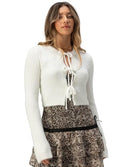 MELROSE WEST OF MELROSE FUZZY TIE FRONT WOMENS CARDIGAN - CREAM - WOMEN'S M - Brand New