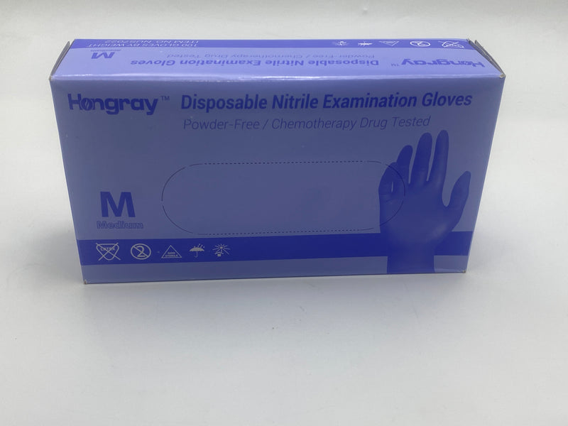 HONGRAY DISPOSABLE NITRILE EXAMINATION GLOVES POWDER-FREE - BLUE - SIZE M - Brand New