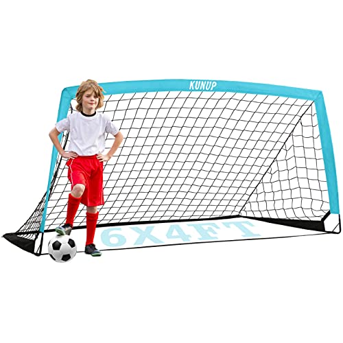 KUNUP KIDS SOCCER GOAL FOR BACKYARD 5×3 6×4 9×5FT EASY FOLDABLE - SKY BLUE Like New