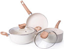 Nuovva 5pc Cream Granite Non-Stick Pots and Pans Set Induction Hob Cookware - Brand New