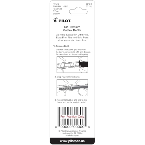 PILOT G2 GEL INK REFILLS, FINE POINT 0.7 MM, BLUE, PACK OF 2 PIL77241 - Brand New